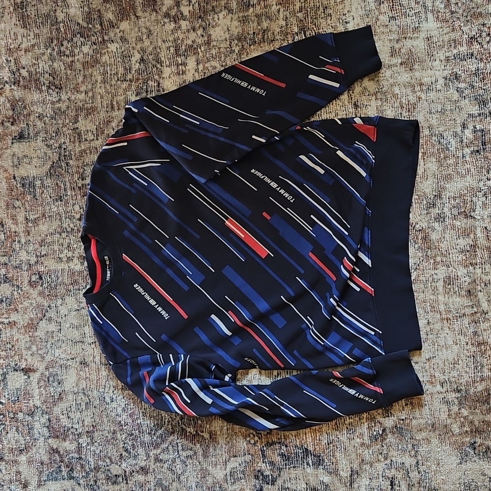 Tommy Hilfiger Red, White and Blue Patterned Crewneck Sweatshirt